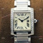 Super Clone Cartier Tank Francaise Cream Dial Diamond bezel Watch Quartz